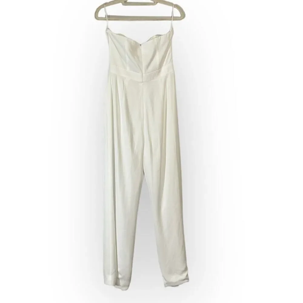 Meshki Livia‎ Jumpsuit Women's Medium White Open Leg Strapless Gold Logo